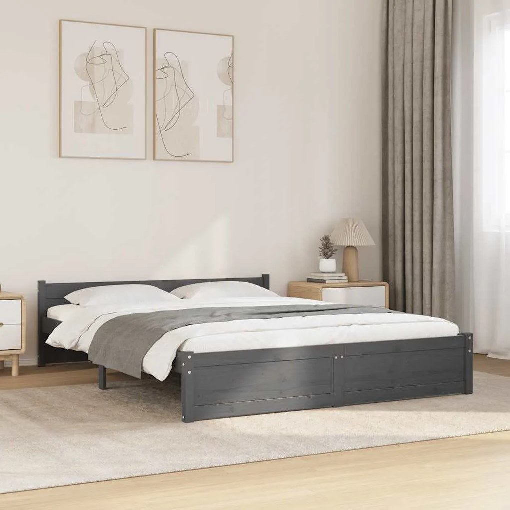 vidaXL Πλαίσιο Κρεβατιού Γκρι 135 x 190 εκ από Ξύλο Πεύκου Double
