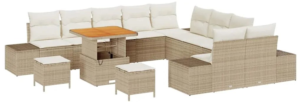 vidaXL Σετ Καναπέ Κήπου με μαξιλάρι 13 pcs Μπεζ Πολυ ράταν