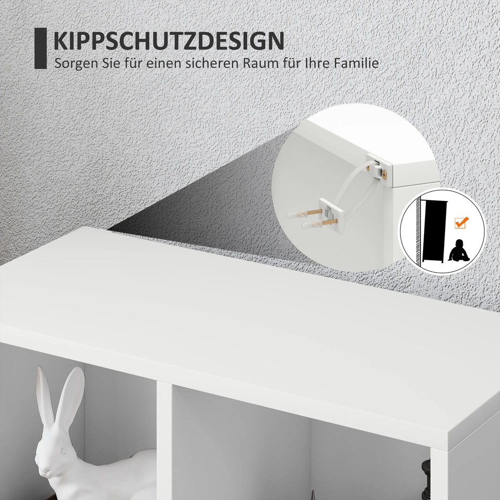 HOMCOM Ράφι βιβλιοθήκης 2 επιπέδων, 5 ράφια, Πλάκα μορίων, Ράφι αποθήκευσης, Λευκό