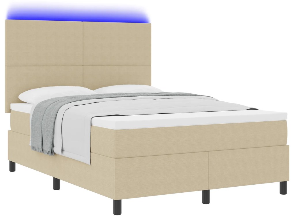 vidaXL Κρεβάτι Box Spring με Στρώμα & LED Φως Πράσινο Γκρί 140x200 εκ Ύφασμα Κορδέλας