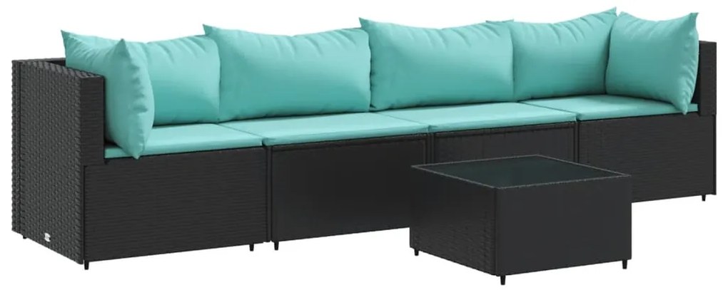 Σαλόνι Κήπου 5 Τεμαχίων Μαύρο από Συνθετικό Ρατάν με Μαξιλάρια 3308012