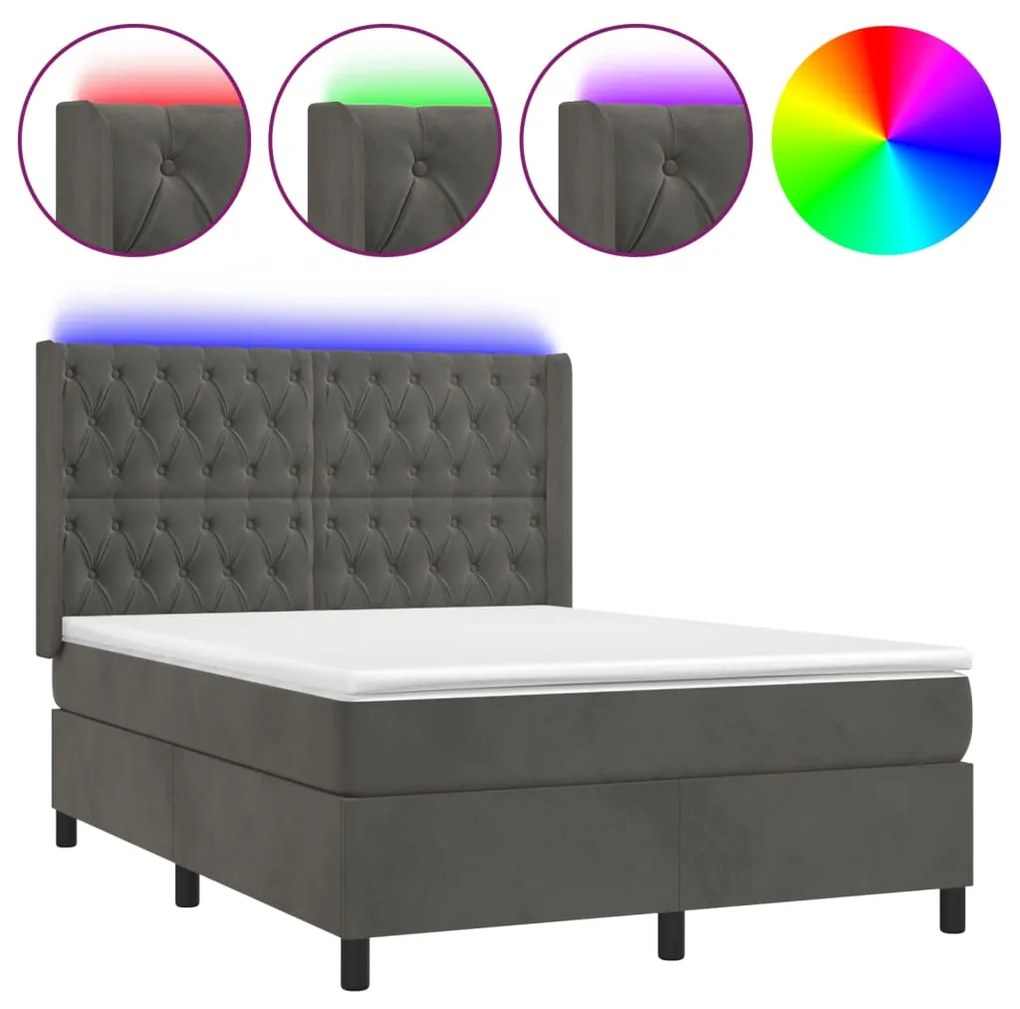 ΚΡΕΒΑΤΙ BOXSPRING ΜΕ ΣΤΡΩΜΑ &amp; LED ΣΚ. ΓΚΡΙ 140X200ΕΚ. ΒΕΛΟΥΔΙΝΟ 3139746