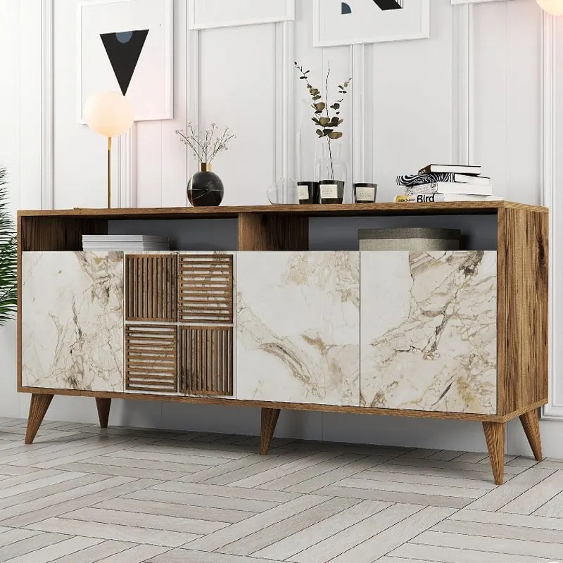 Megapap Μπουφές Milan Καρυδί - Λευκό Εφέ Μαρμάρου 180x35x78,6εκ.