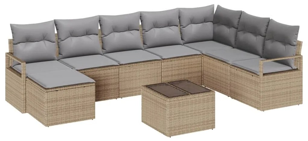 vidaXL Σετ Καναπέ Κήπου 9 pcs Μπεζ Πολυ ράταν