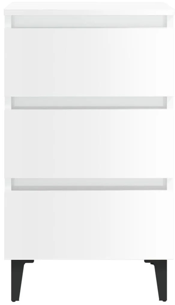 Κομοδίνα 2 τεμ. Γυαλ. Λευκό 40 x 35 x 69 εκ. με Μεταλλικά Πόδια - Λευκό