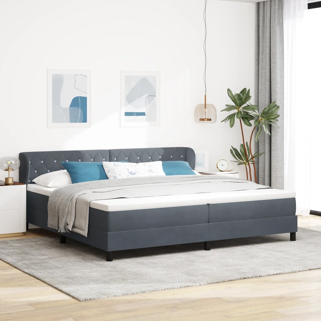 vidaXL Κρεβάτι Box Spring με Στρώμα Σκούρο Γκρι 200x200 cm Βελούδο