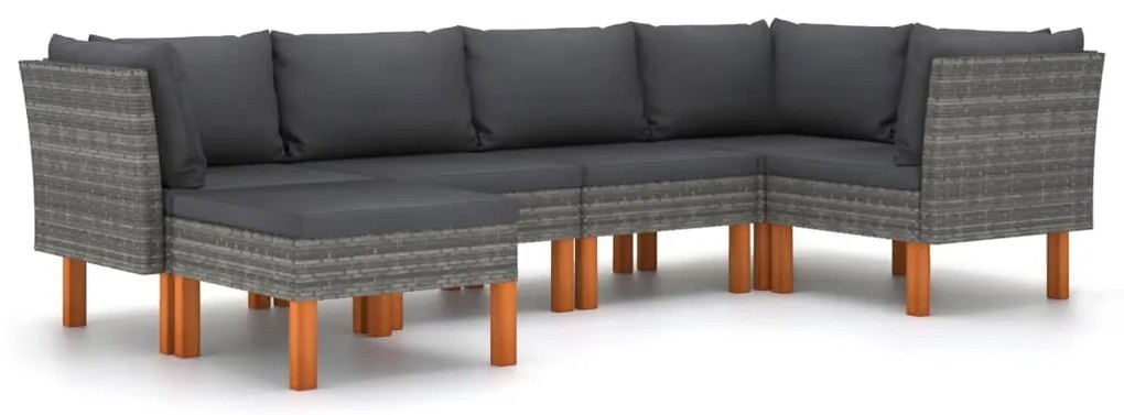 vidaXL Σαλόνι Κήπου 6 Τεμαχίων Γκρι από Συνθετικό Ρατάν με Μαξιλάρια