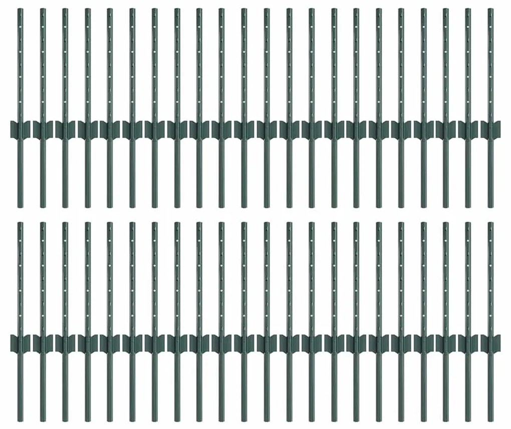 vidaXL Ασημένιοι Πόλοι Φράχτη 44 pcs Πράσινο Ατσάλι
