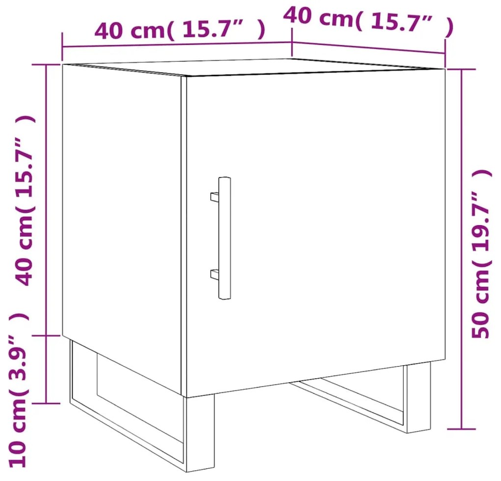 Κομοδίνο Καφέ Δρυς 40 x 40 x 50 εκ. από Επεξεργασμένο Ξύλο - Καφέ