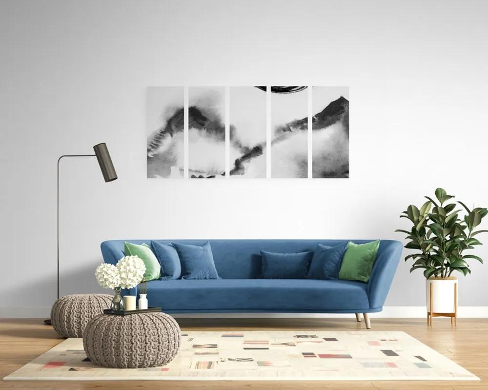 Εικόνα 5 τμημάτων Ιαπωνική ζωγραφική σε ασπρόμαυρο - 100x50