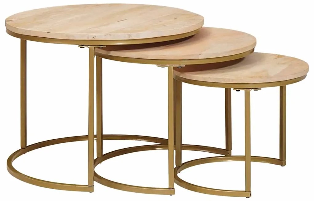 vidaXL Τραπεζάκια Καφέ Στερεών 3 pcs Μασίφ ξύλο μάνγκο και χάλυβας