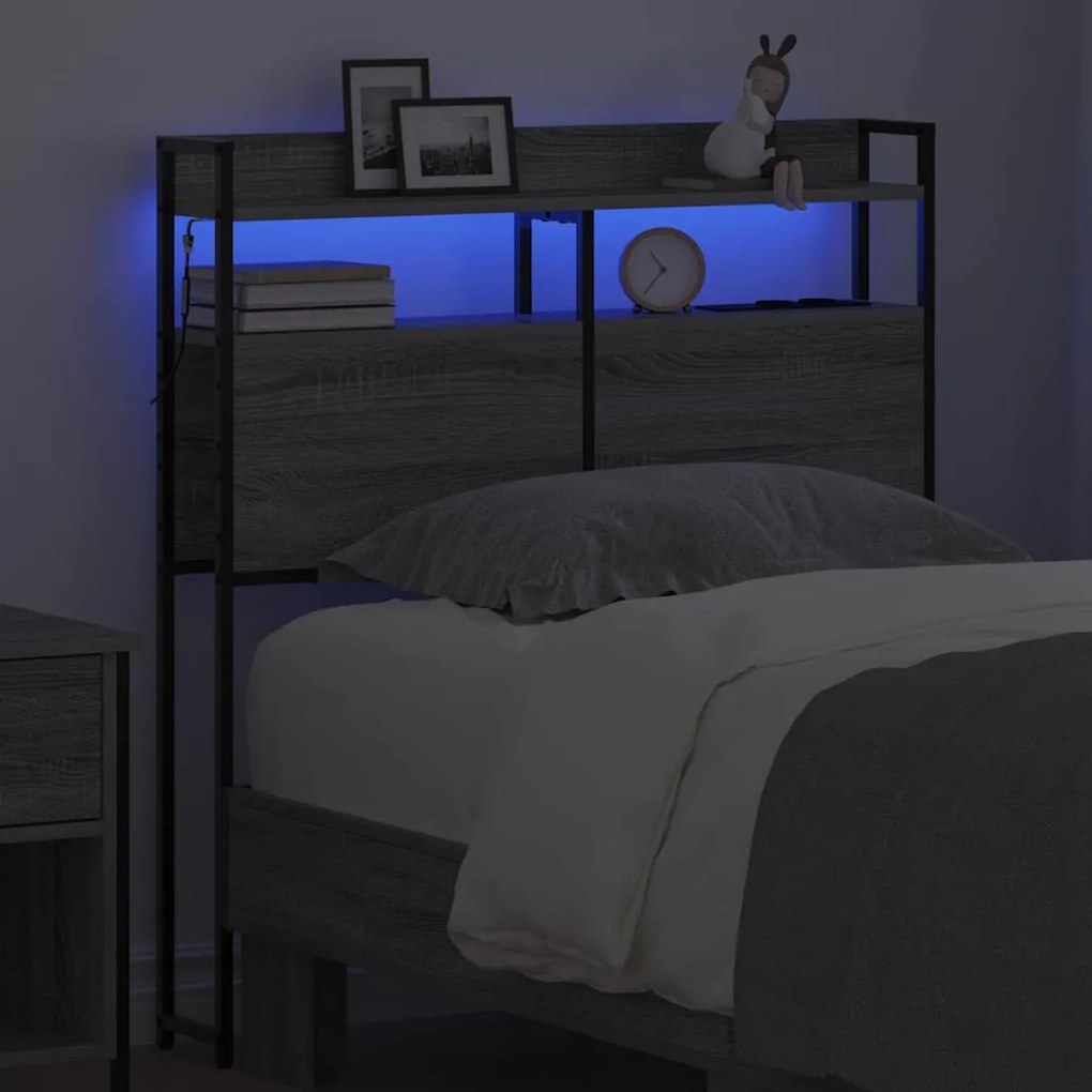 vidaXL Κεφαλάρι με ράφι Γκρι sonoma 90 cm Επεξεργασμένο ξύλο