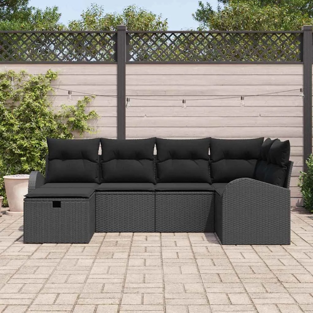 vidaXL Σετ Καναπέ Κήπου 6 pcs Μαύρο 234 x 124 x 85 εκ Πολυ ράταν