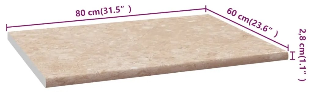 vidaXL Πάγκος Κουζίνας Μπεζ με Υφή Μαρμάρου 80x60x2,8 εκ Μοριοσανίδα