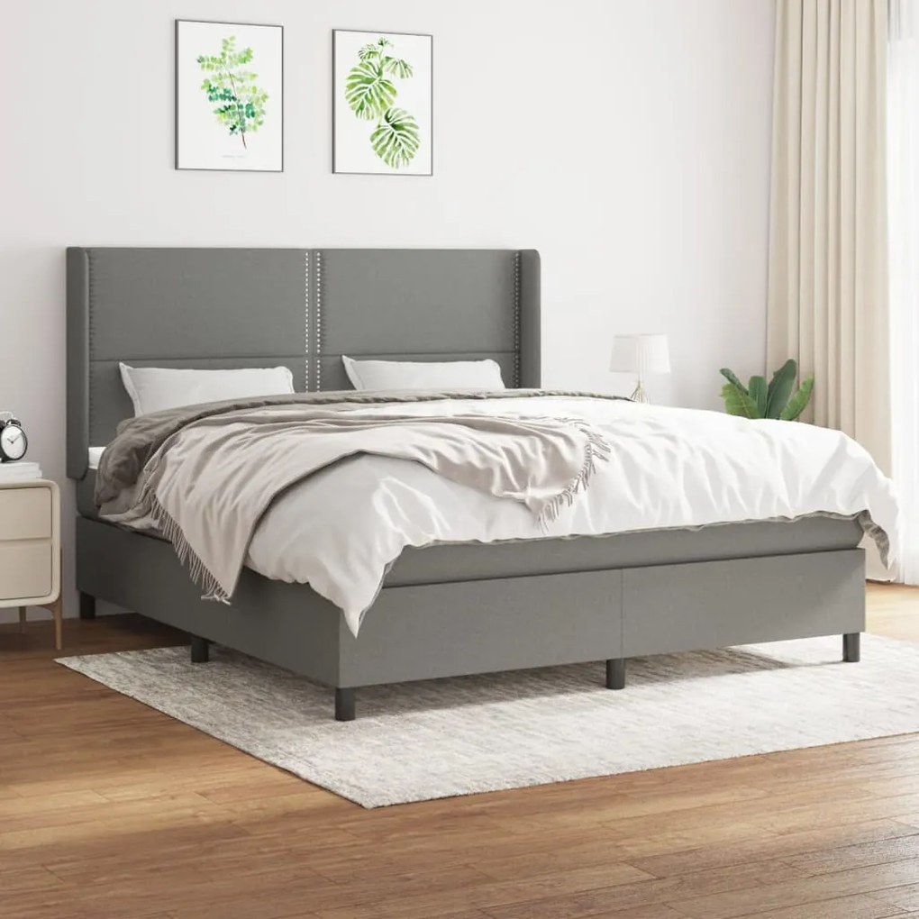 Κρεβάτι Boxspring με Στρώμα Σκούρο Γκρι 180x200 εκ Υφασμάτιν