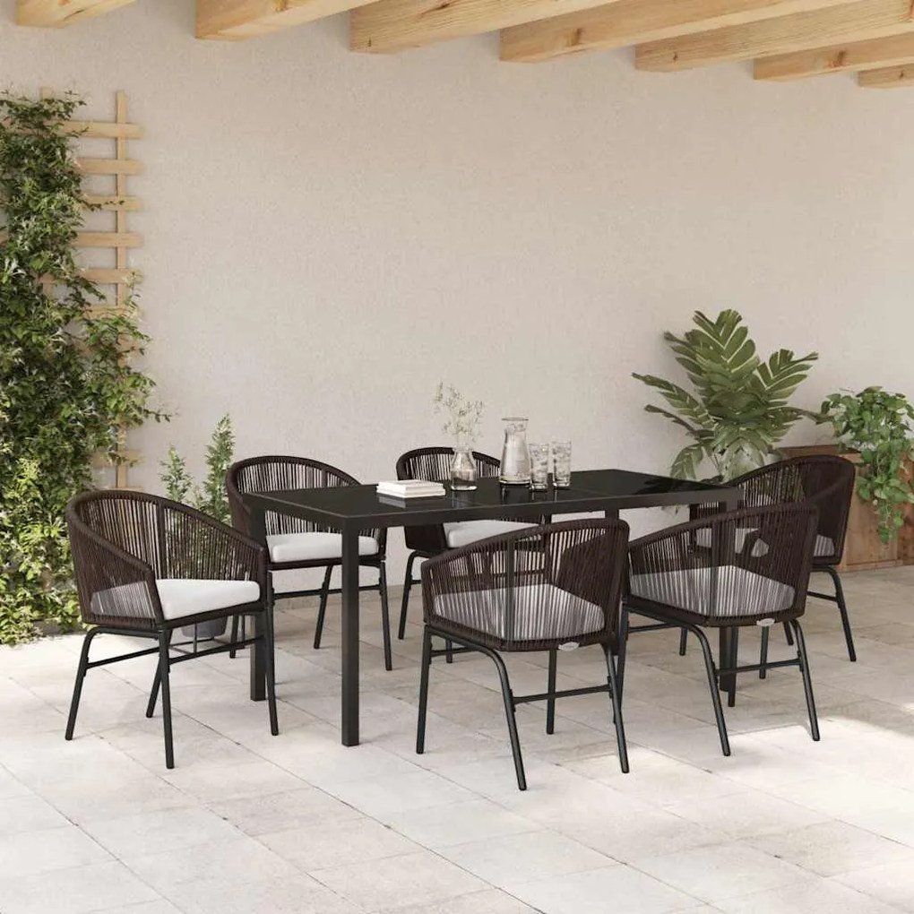 vidaXL Σέτ φαγητού για κήπο 7 pcs Καφέ Πολυ ράταν