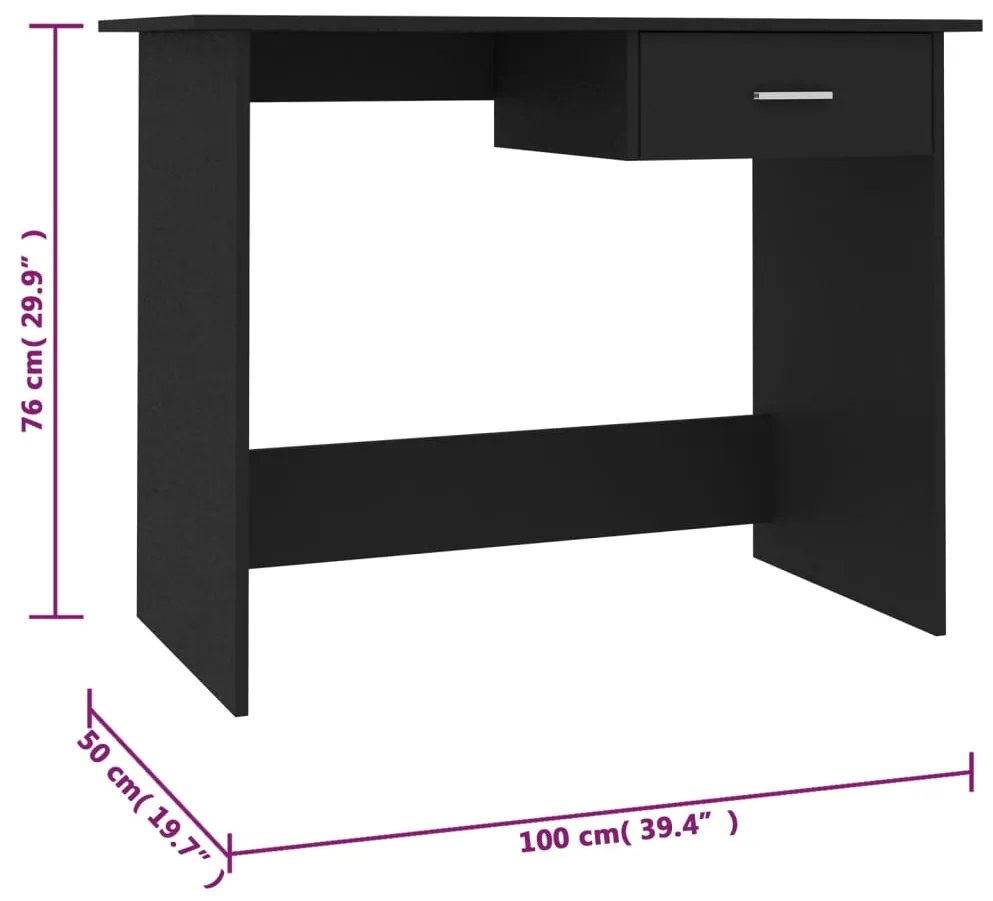 vidaXL Γραφείο Μαύρο 100 x 50 x 76 εκ. από Επεξ. Ξύλο