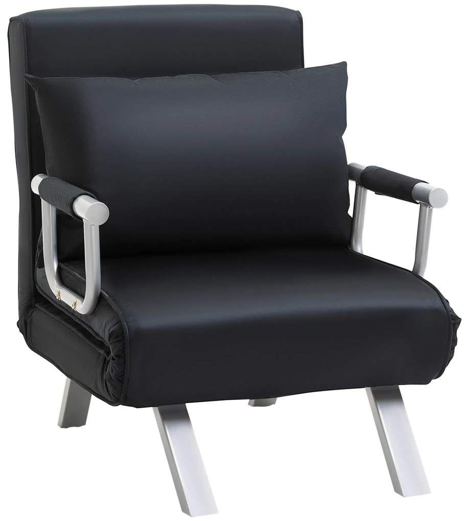 HOMCOM Καναπές-Κρεβάτι 3-σε-1, Κρεβάτι για Επισκέπτες, Πολυθρόνα με Μαξιλάρι, Μαύρο