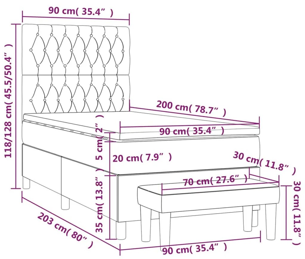 Κρεβάτι Boxspring με Στρώμα Ροζ 90x200 εκ. Βελούδινο - Ροζ