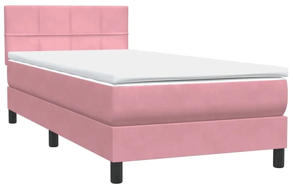 vidaXL Κρεβάτι Boxspring με Στρώμα Ροζ 100x210 εκ. Βελούδινο