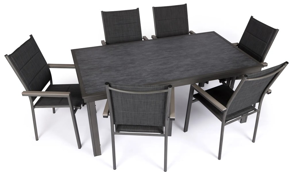 Τραπεζαρία κήπου &quot;Scana&quot;σετ 7τμχ αλουμίνιο ανθρακί-textilene γκρι 180x100x75