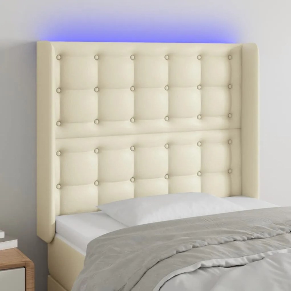 vidaXL Κεφαλάρι Κρεβατιού LED Κρεμ 93x16x118/128εκ. Συνθετ. Δέρμα