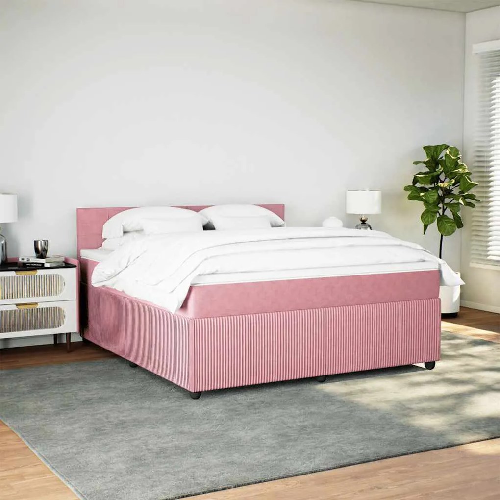 vidaXL Κρεβάτι Boxspring με Στρώμα Ροζ 180x200 εκ. Βελούδινο