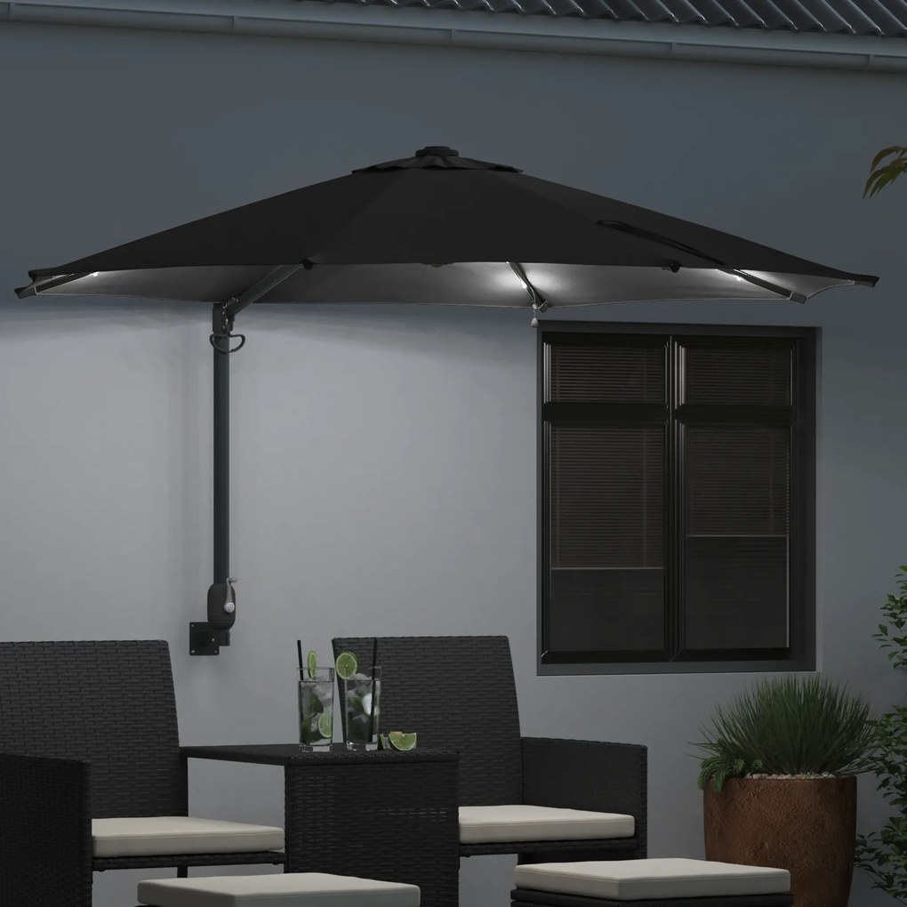 vidaXL Τοίχου Κήπου Παράσολα με LED, Μαύρο, 248 εκ