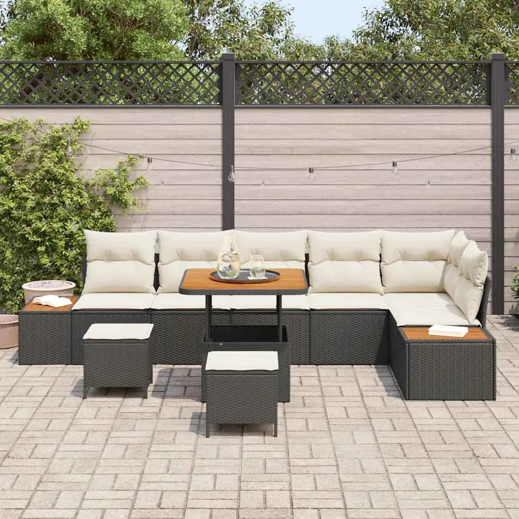 vidaXL Σετ Καναπέ Κήπου με μαξιλάρι 9 pcs Μαύρο Πολυ ράταν