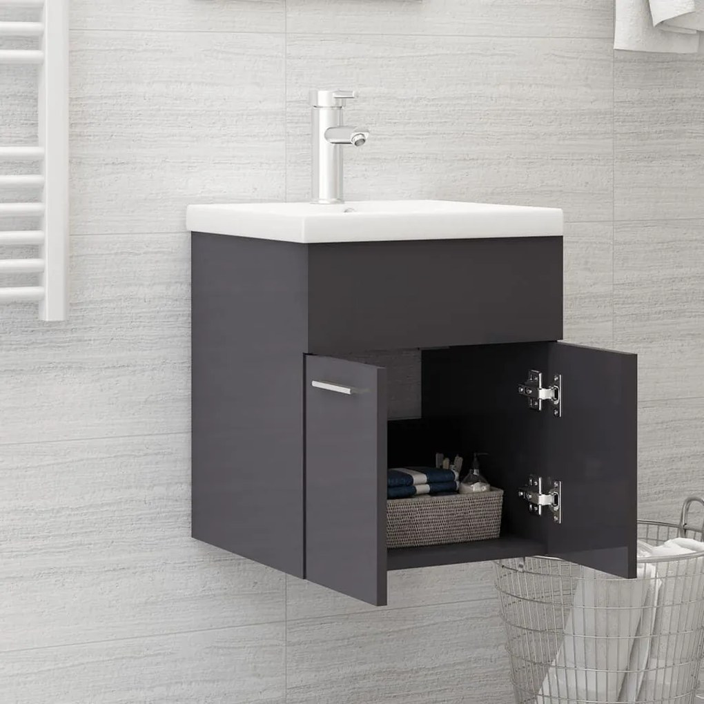 Ντουλάπι Νιπτήρα Γυαλιστερό Γκρι 41x38,5x46 εκ. από Επεξ. Ξύλο - Γκρι