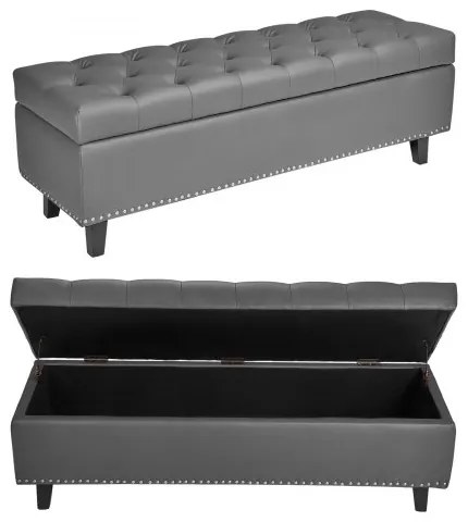 VEVOR Button-Tufted Storage Ottoman Bench PU Leather Bench with Wood Legs Gray