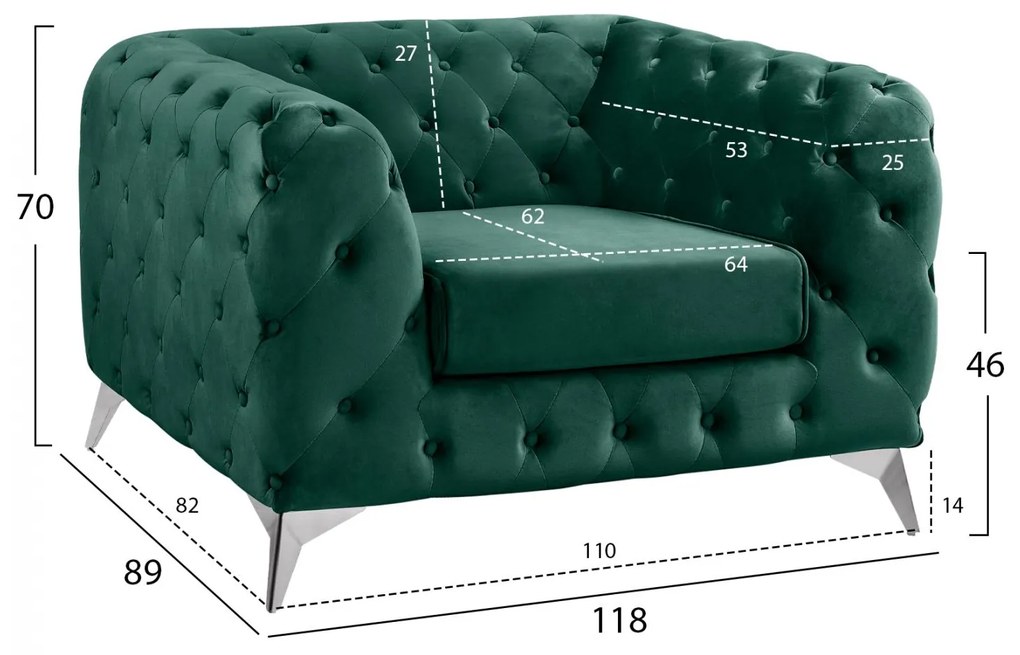 Πολυθρόνα ALBERT C3130.03 Βελούδο Κυπαρισσί Τύπου Chesterfield 118x89x70Υ εκ. 118x89x70 εκ.