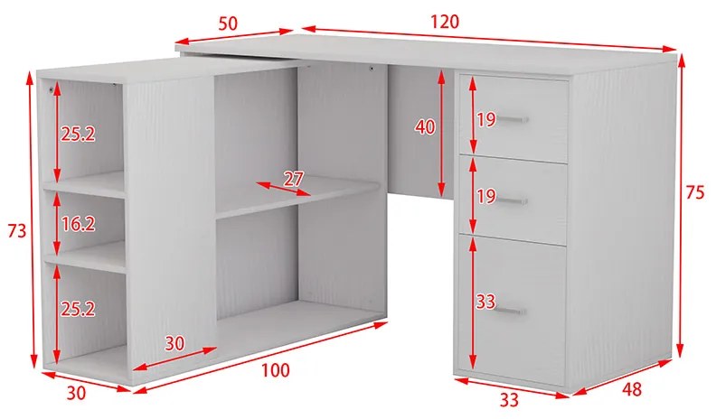 Γραφείο γωνιακό Polina pakoworld λευκό 120x100x75εκ - 230-000016