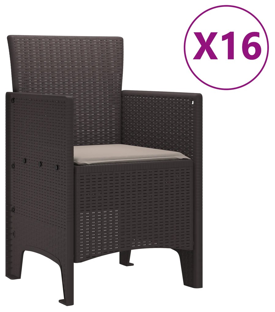 vidaXL Σετ Τραπεζαρίας Κήπου 17 pcs Καφέ Large Ρατάν πολυαιθυλενίου