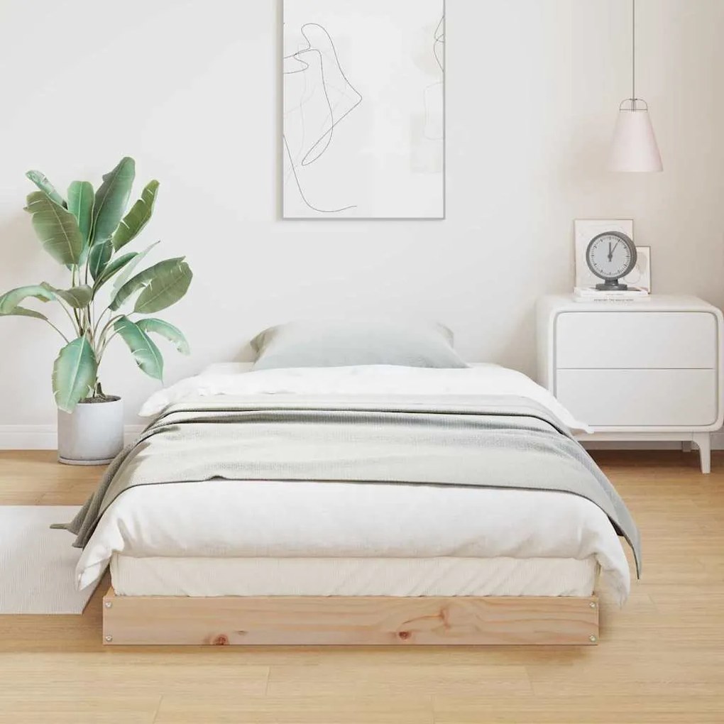 vidaXL Κρεβάτι δαπέδου Φυσικό 90 x 220 cm Μασίφ ξύλο πεύκου