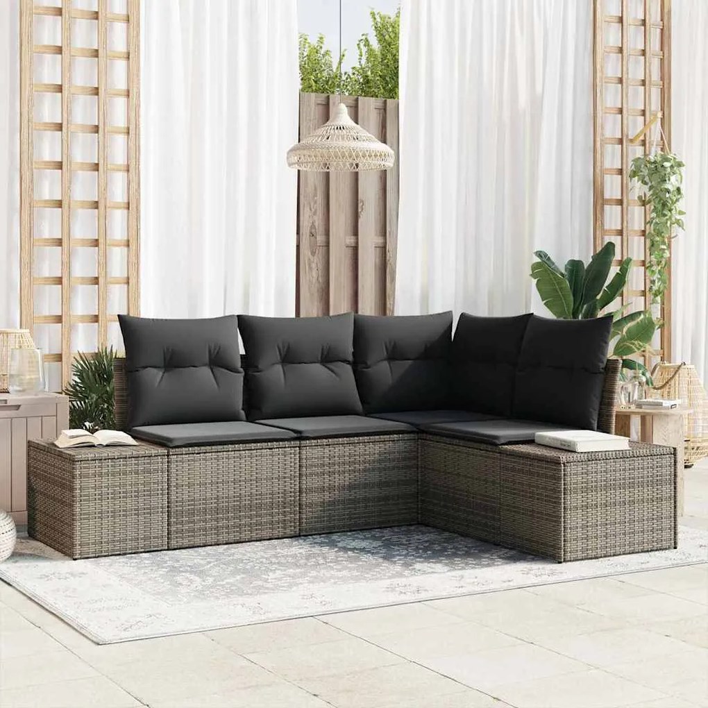 vidaXL Σετ Καναπέ Κήπου 4 pcs Γκρι Πολυ ράταν