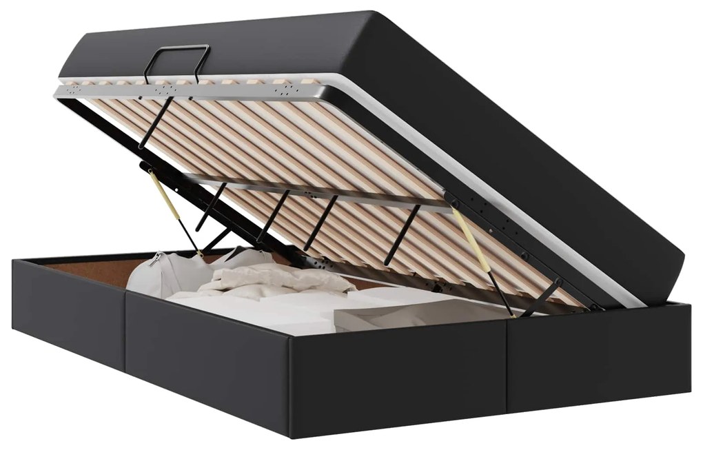 vidaXL Κρεβάτι με αποθηκευτικό χώρο και στρώμα 2 pcs Μαύρο Δέρμα