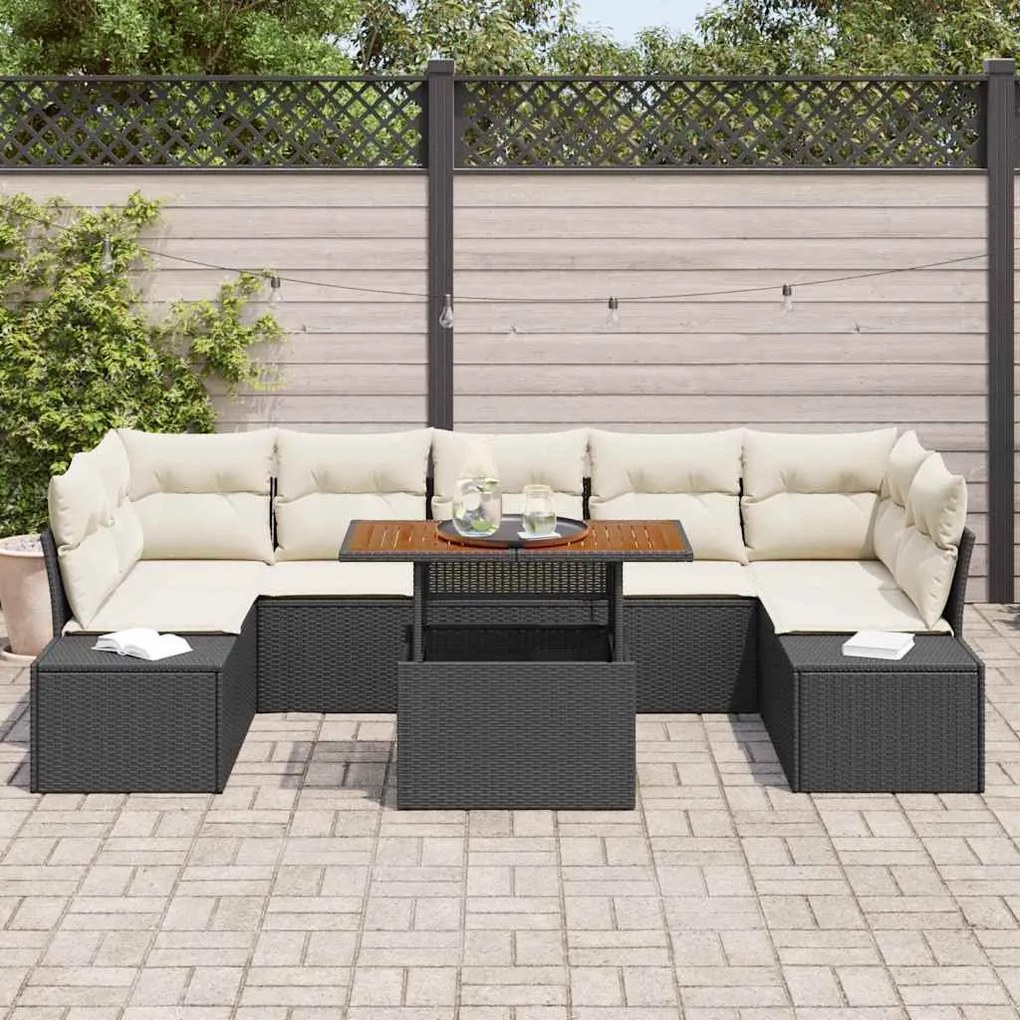 vidaXL Σέτ φαγητού για κήπο 8 pcs Μαύρο, Κρέμα 100 x 55 x 73 εκ
