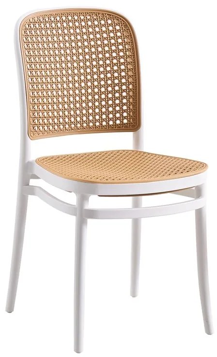 FLORENCE Καρέκλα PP Άσπρο, PP Rattan Μπεζ, Στοιβαζόμενη  41x41x83cm [-Άσπρο/Μπεζ-Tortora-Sand-Cappuccino-] [-PP - PC - ABS-] Ε387,1