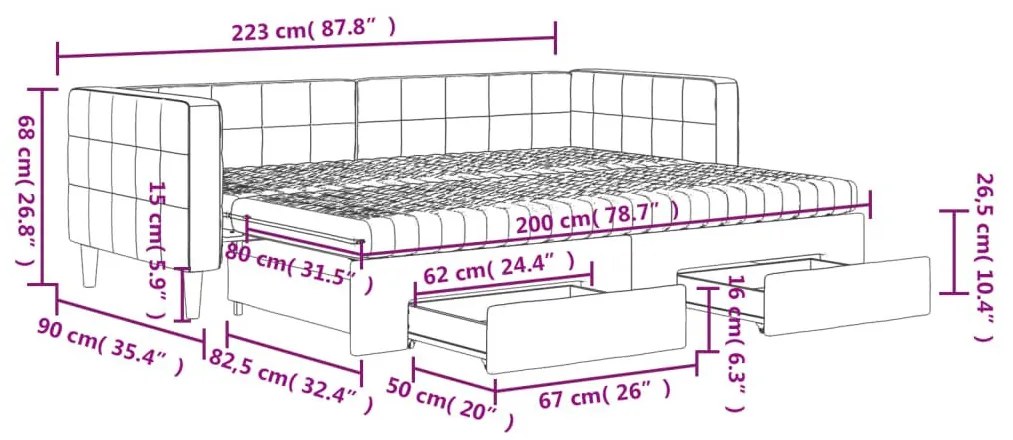 Καναπές Κρεβάτι Συρόμενος Ροζ 80x200 εκ. Βελούδινος Συρτάρια - Ροζ