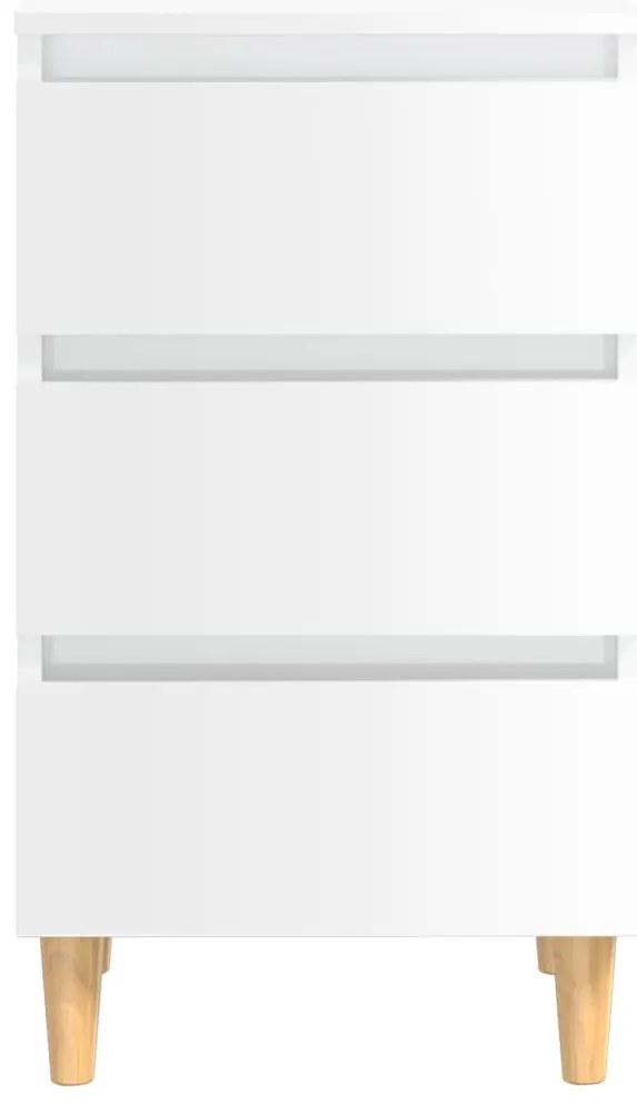 vidaXL Κομοδίνο Γυαλιστερό Λευκό 40x35x69 εκ. με Μασίφ Ξύλινα Πόδια