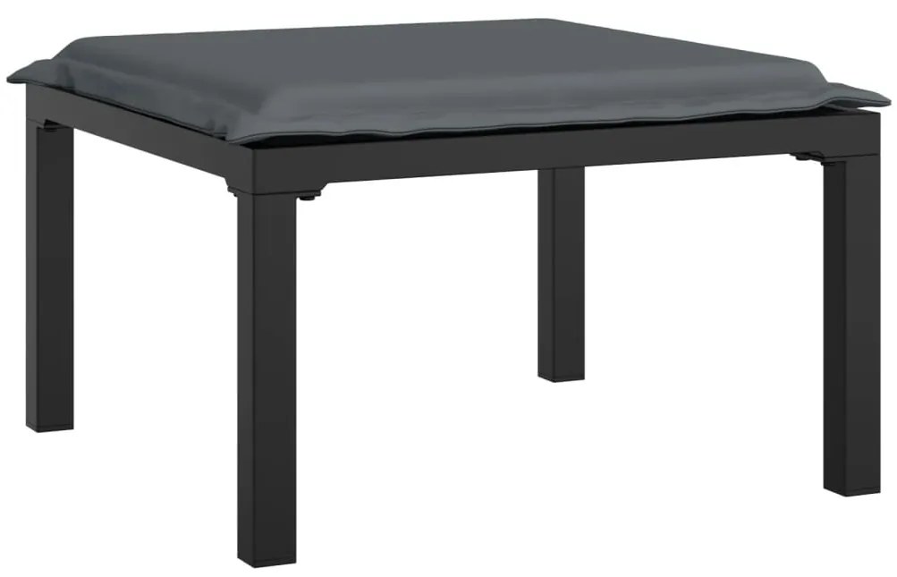 vidaXL Υποπόδιο Κήπου Μαύρο και Γκρι από Συνθετικό Ρατάν με Μαξιλάρι