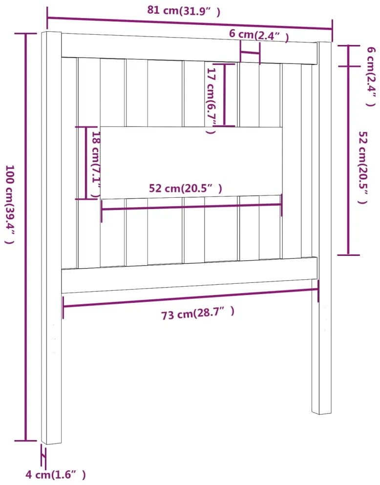 vidaXL Κεφαλάρι Μαύρο 81 x 4 x 100 εκ. από Μασίφ Ξύλο Πεύκου