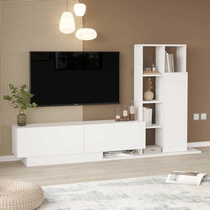 Σύνθετο σαλονιού Damon pakoworld σε λευκή απόχρωση 211.2x29.5x123.6εκ