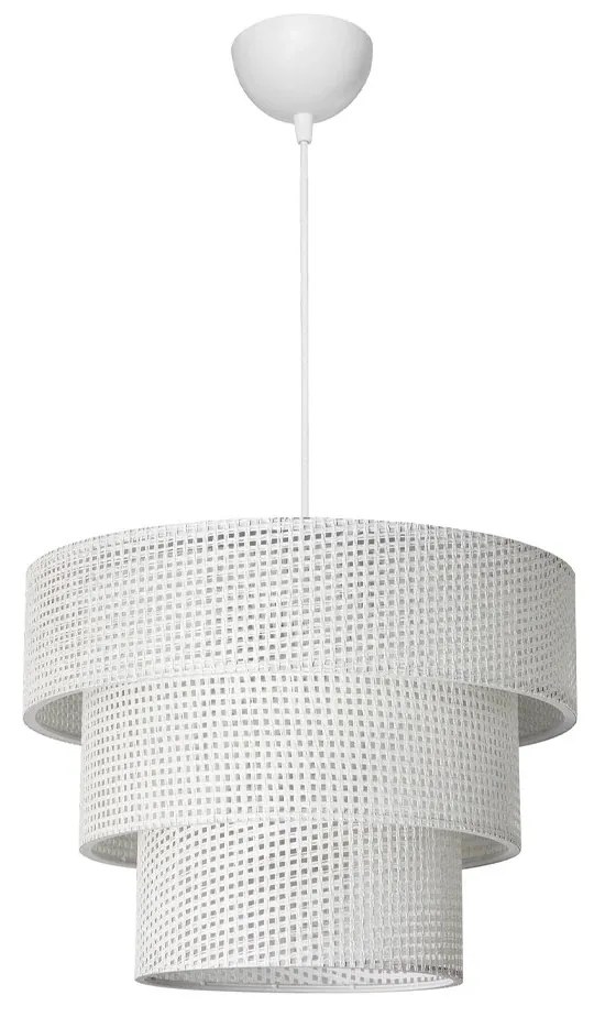 GloboStar® LEVEL 203-0275 Μοντέρνο Κρεμαστό Φωτιστικό Καπέλο Μονόφωτο 1 x E27 IP20 Λευκό Διάτρητο Ύφασμα - Μ38 x Π38 x Υ30cm