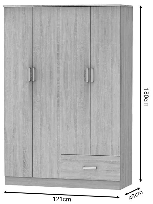 Ντουλάπα ρούχων τετράφυλλη Karter pakoworld sonoma μελαμίνης 121x48x180εκ - 248-000022