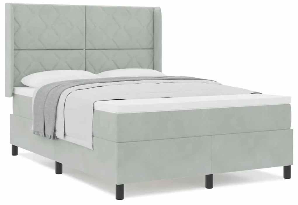 vidaXL Κρεβάτι με ελατήρια Ανοιχτό γκρι 140 x 190 cm Βελούδο