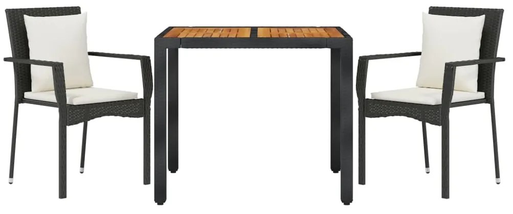 vidaXL Σετ Τραπεζαρίας Κήπου 3 τεμ. Μαύρο Συνθετικό Ρατάν με Μαξιλάρια