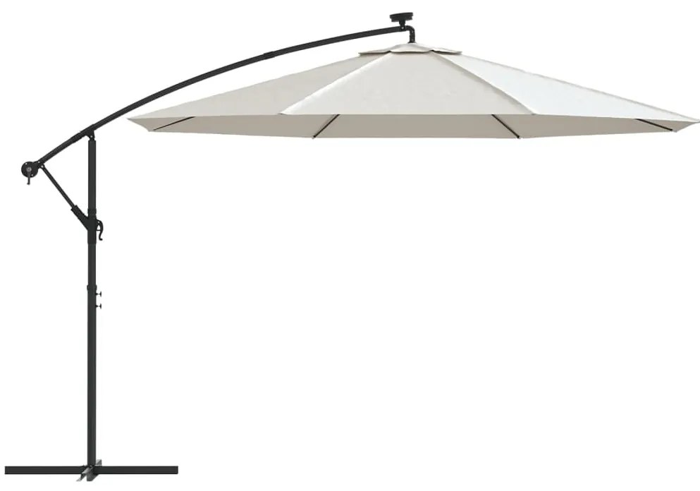 vidaXL Ομπρέλα Κήπου Κρεμ. Χρώμα Άμμου 350 εκ. Μεταλλικό Ιστό και LED