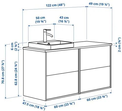 ANGSJON/KATTEVIK έπιπλο νιπτήρα/νιπτήρας/μπαταρία, 122x49x71 cm 595.285.99